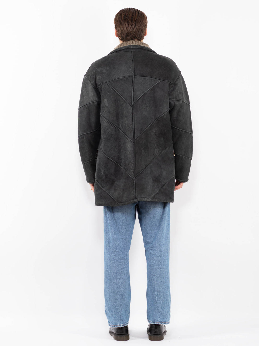 Vintage 90's Men Sheepskin Coat in Black