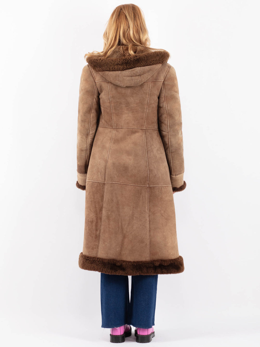 Vintage 70's Women Sheepskin Shearling Coat in Brown