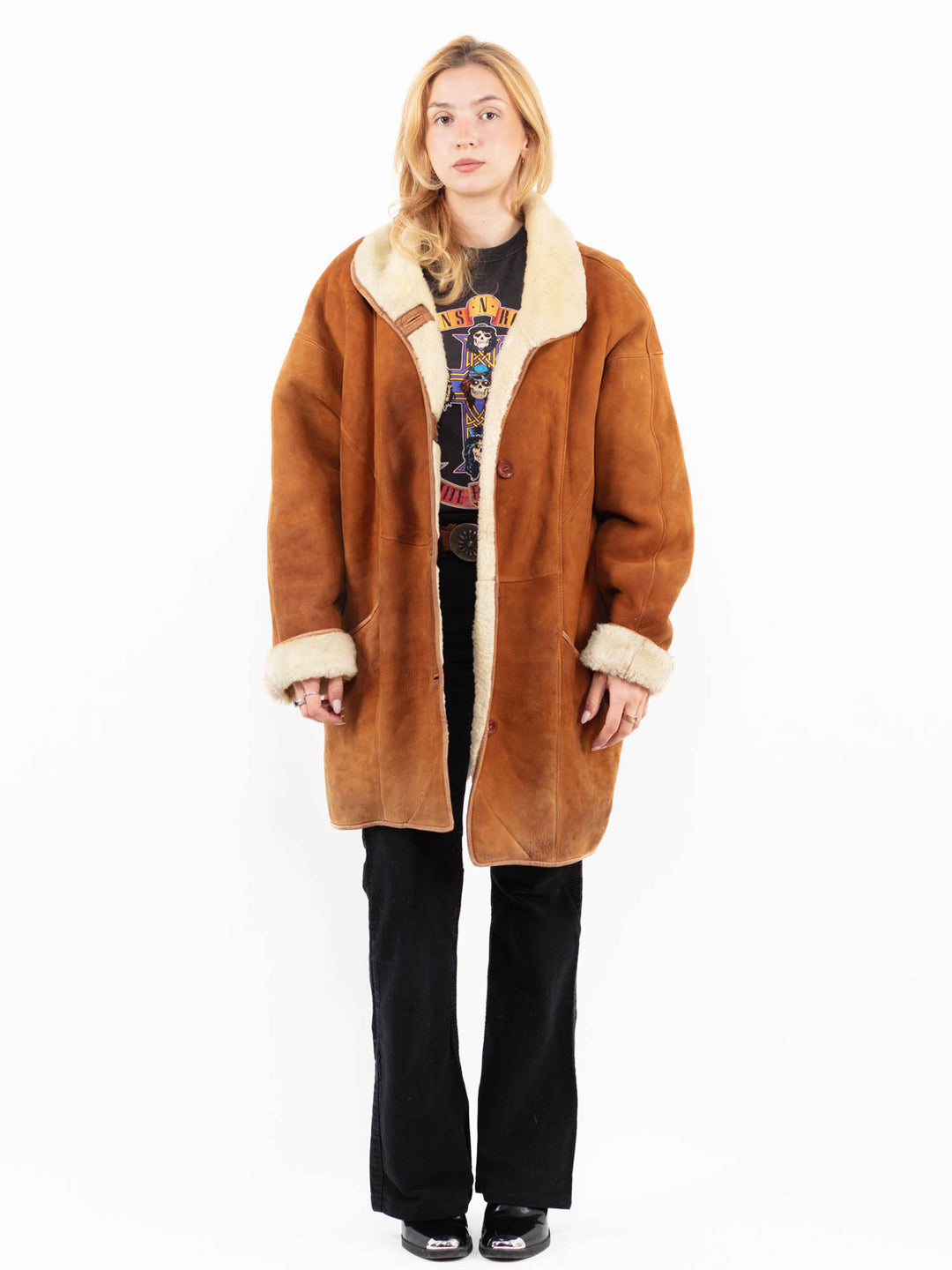 Vintage 90's Women Sheepskin Coat in Brown