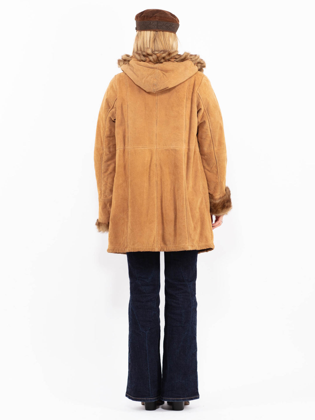 Vintage 90's DENNIS BASSO Suede Sherpa Hooded Coat in Brown