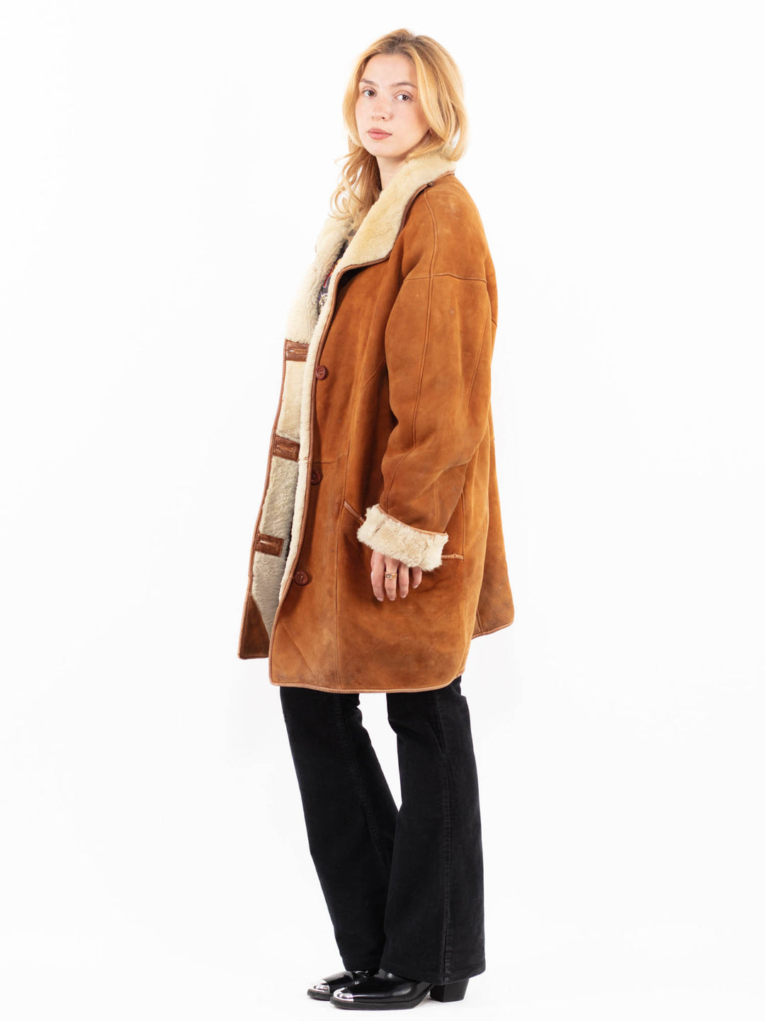 Vintage 90's Women Sheepskin Coat in Brown