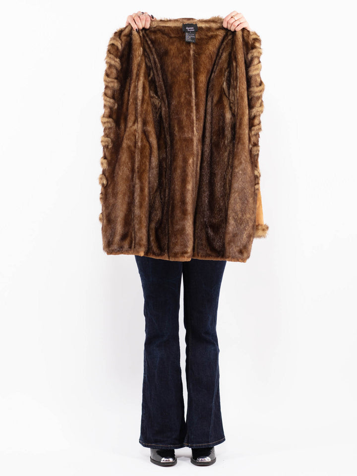 Vintage 90's DENNIS BASSO Suede Sherpa Hooded Coat in Brown