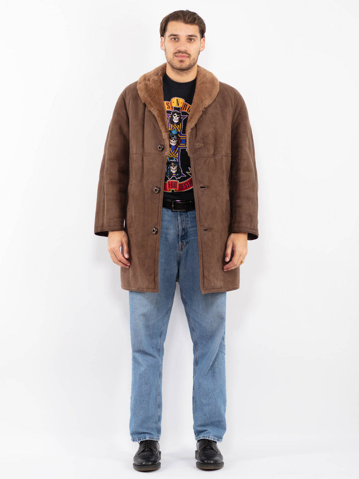 Vintage 70's Men Sheepskin Coat in Brown