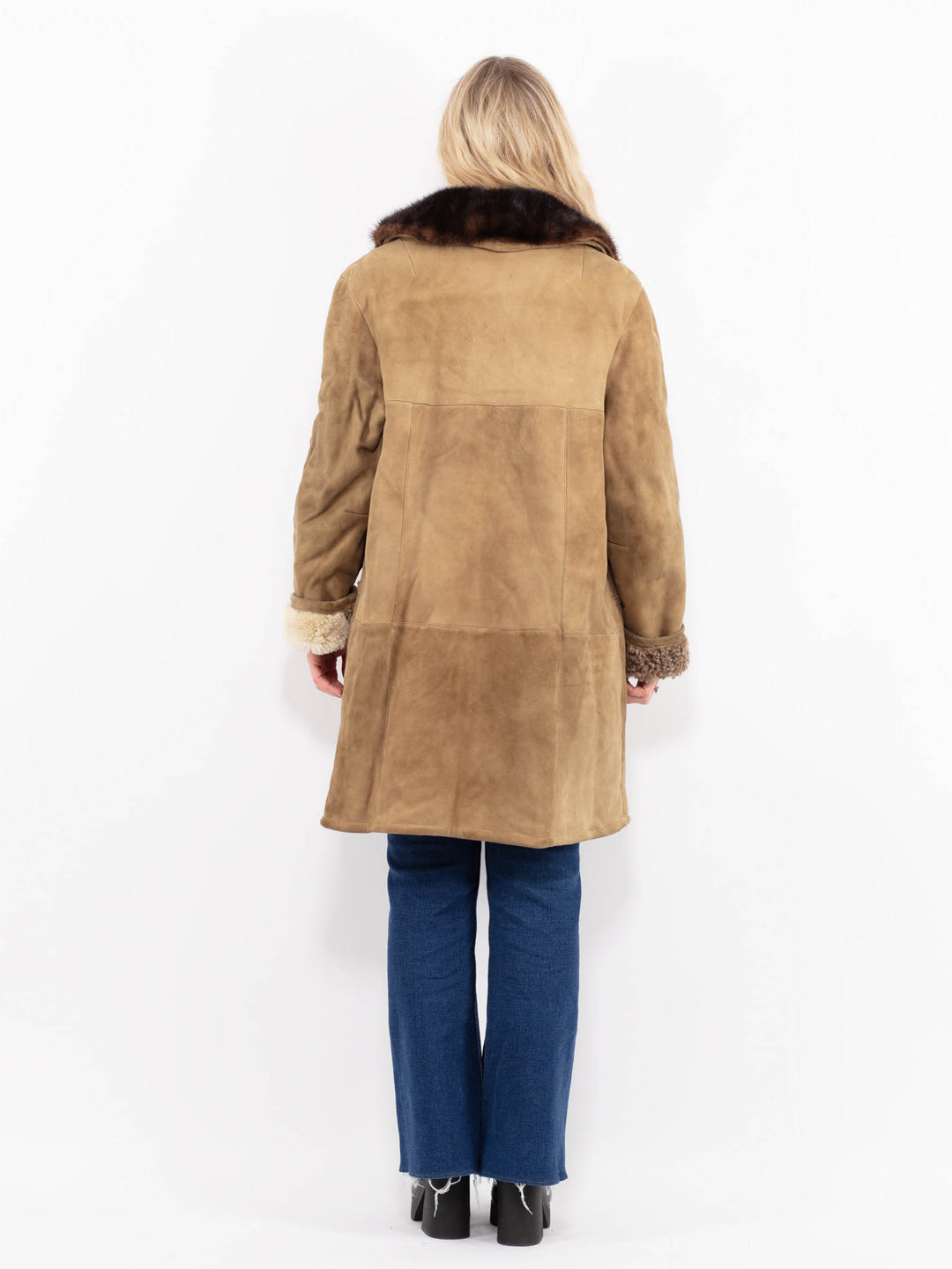 Vintage 70's Women Sheepskin Shearling Coat in Beige