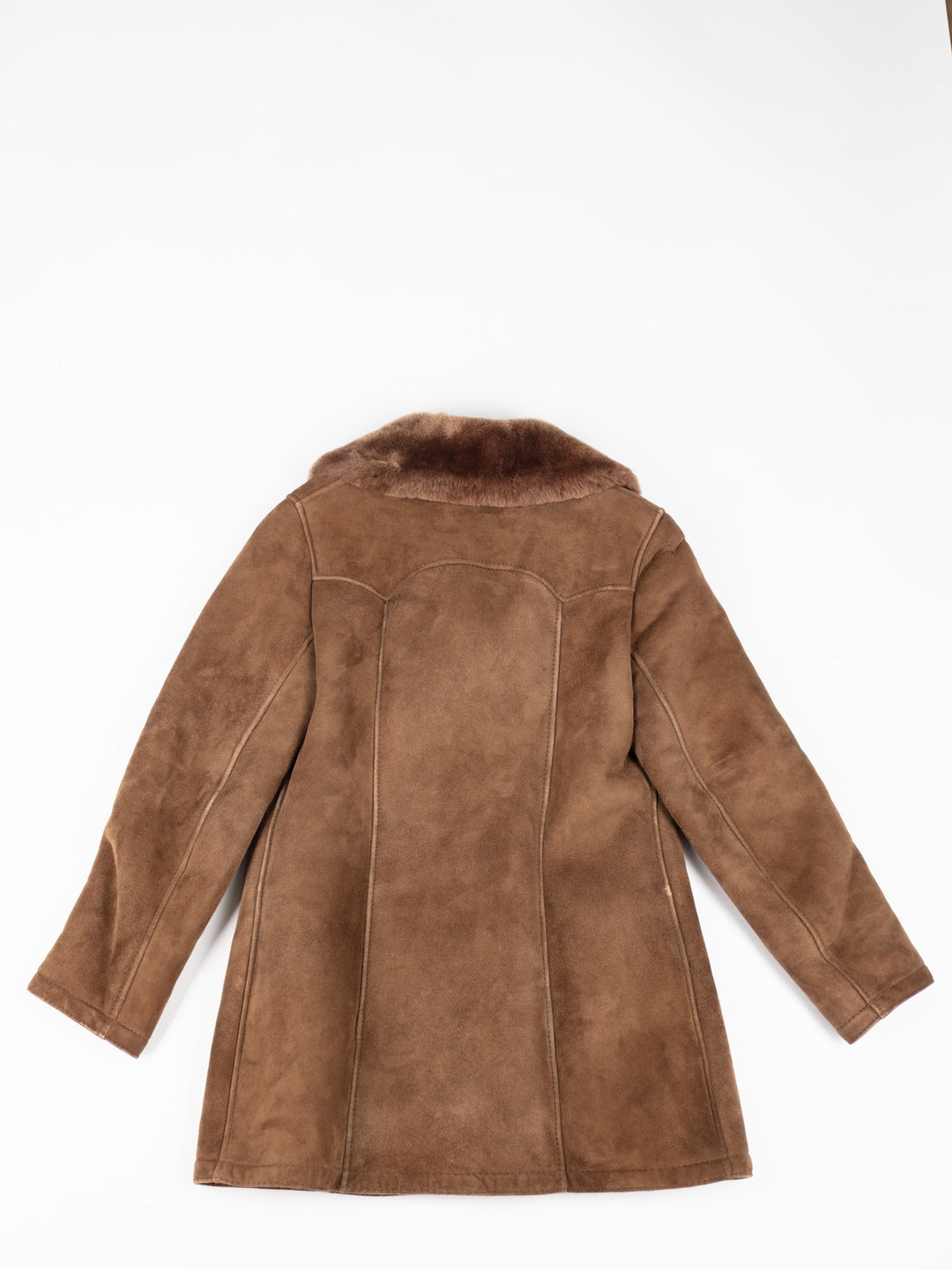 Vintage 70's Women Sheepskin Shearling Coat in Brown