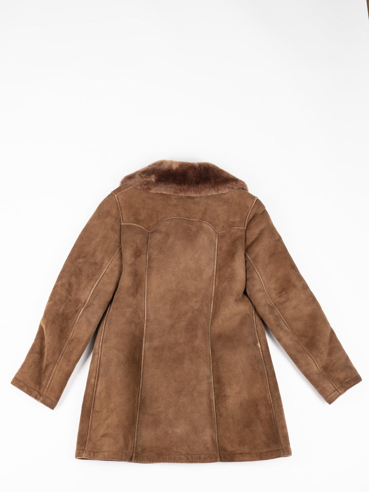 Vintage 70's Women Sheepskin Shearling Coat in Brown