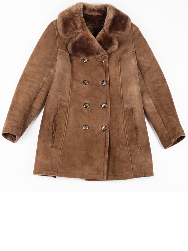 Vintage 70's Women Sheepskin Shearling Coat in Brown