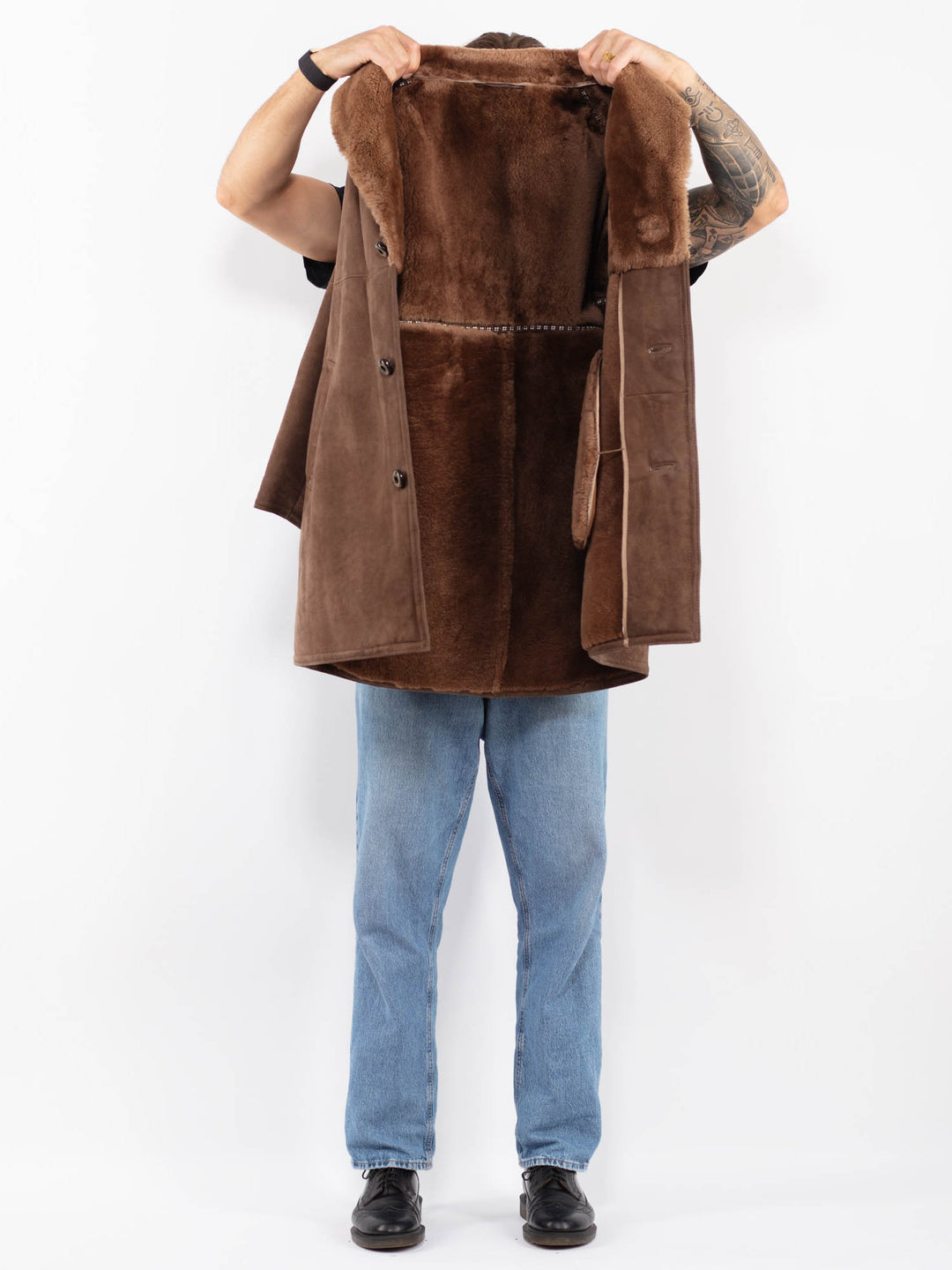 Vintage 70's Men Sheepskin Coat in Brown