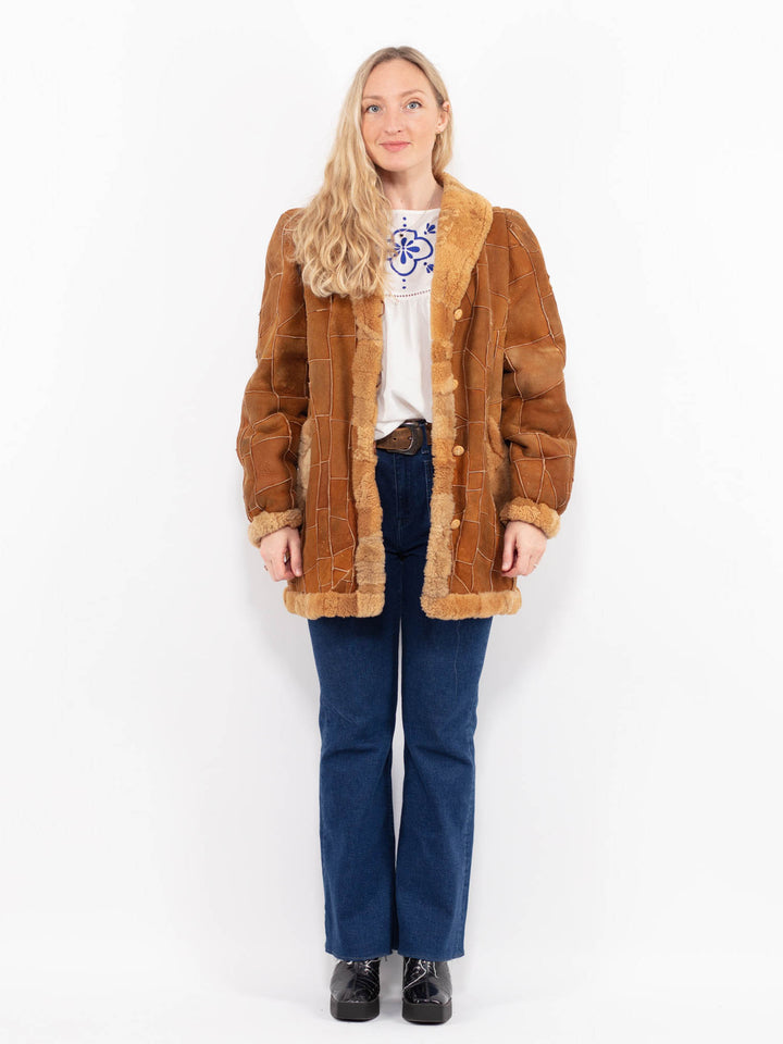 Vintage 70's Women Sheepskin Coat in Brown