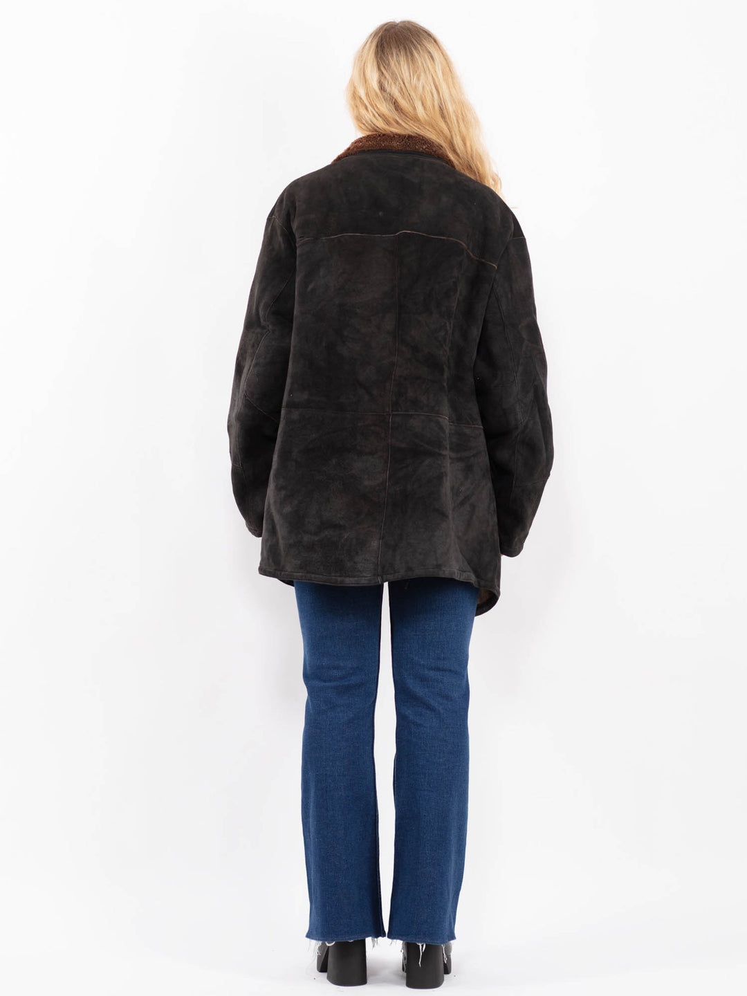 Vintage 80's Women Sheepskin Coat in Black