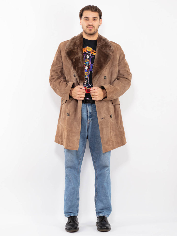 Vintage 70's Men Suede Sherpa Coat in Brown