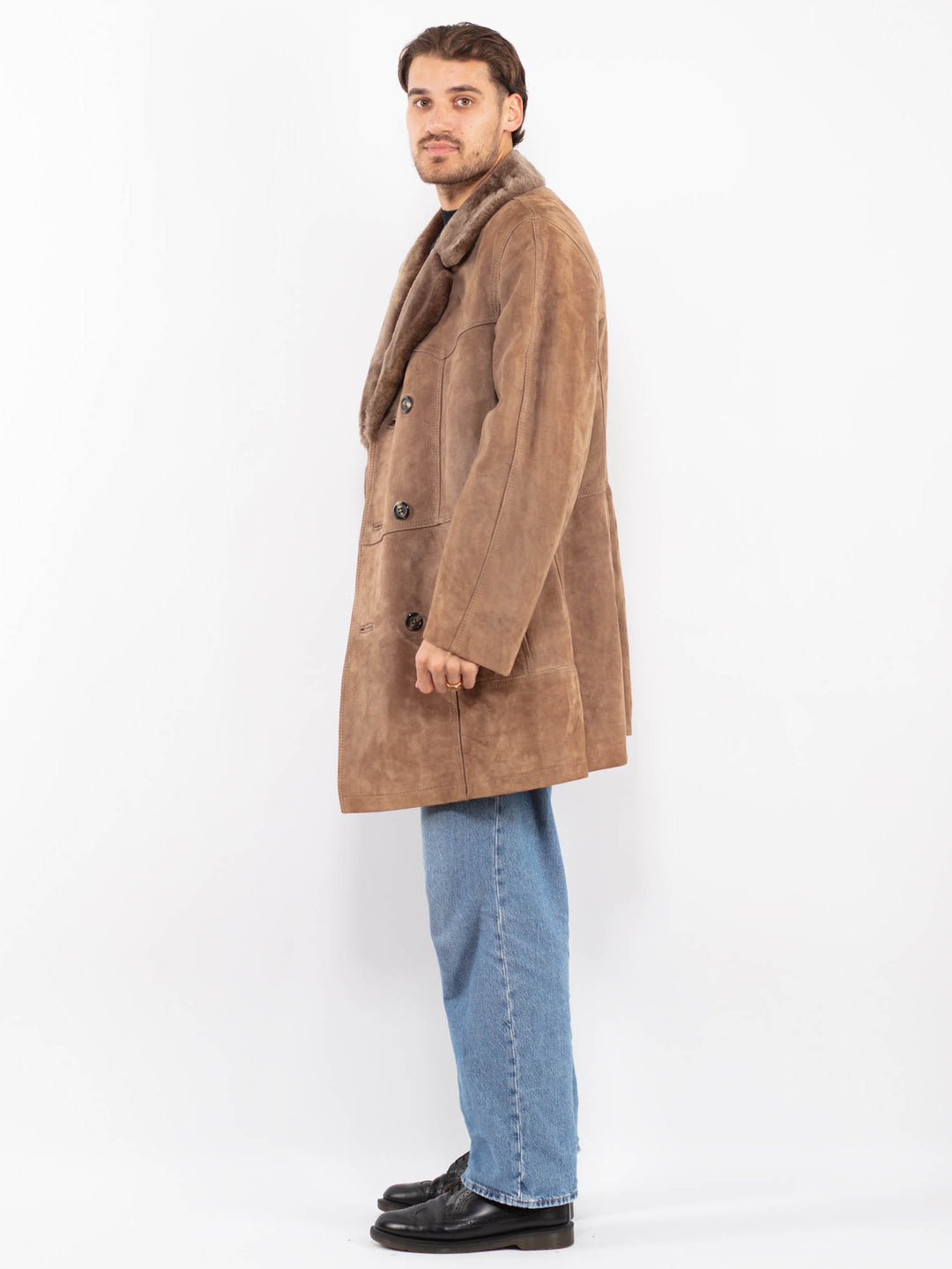 Vintage 70's Men Suede Sherpa Coat in Brown
