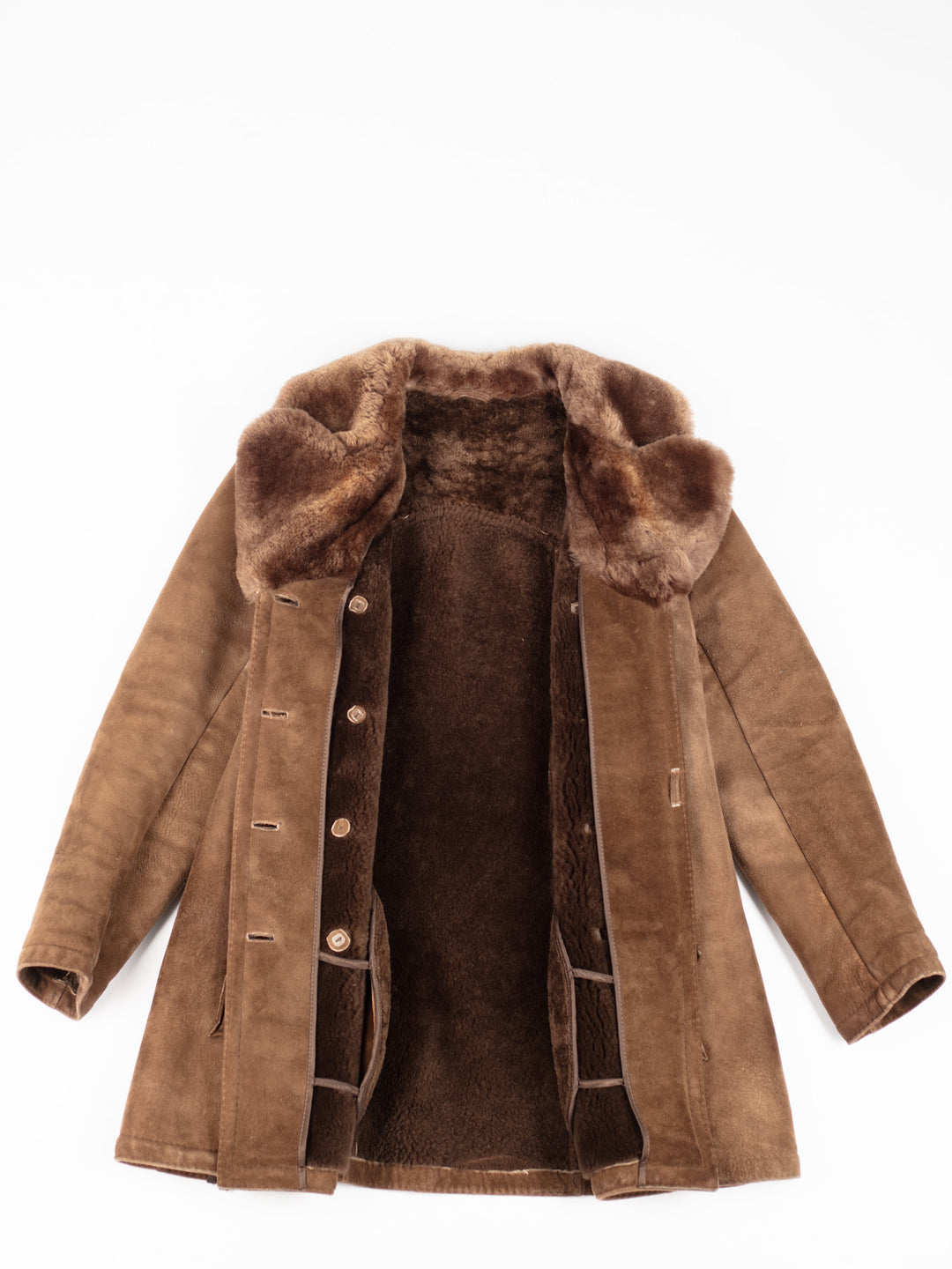 Vintage 70's Women Sheepskin Shearling Coat in Brown