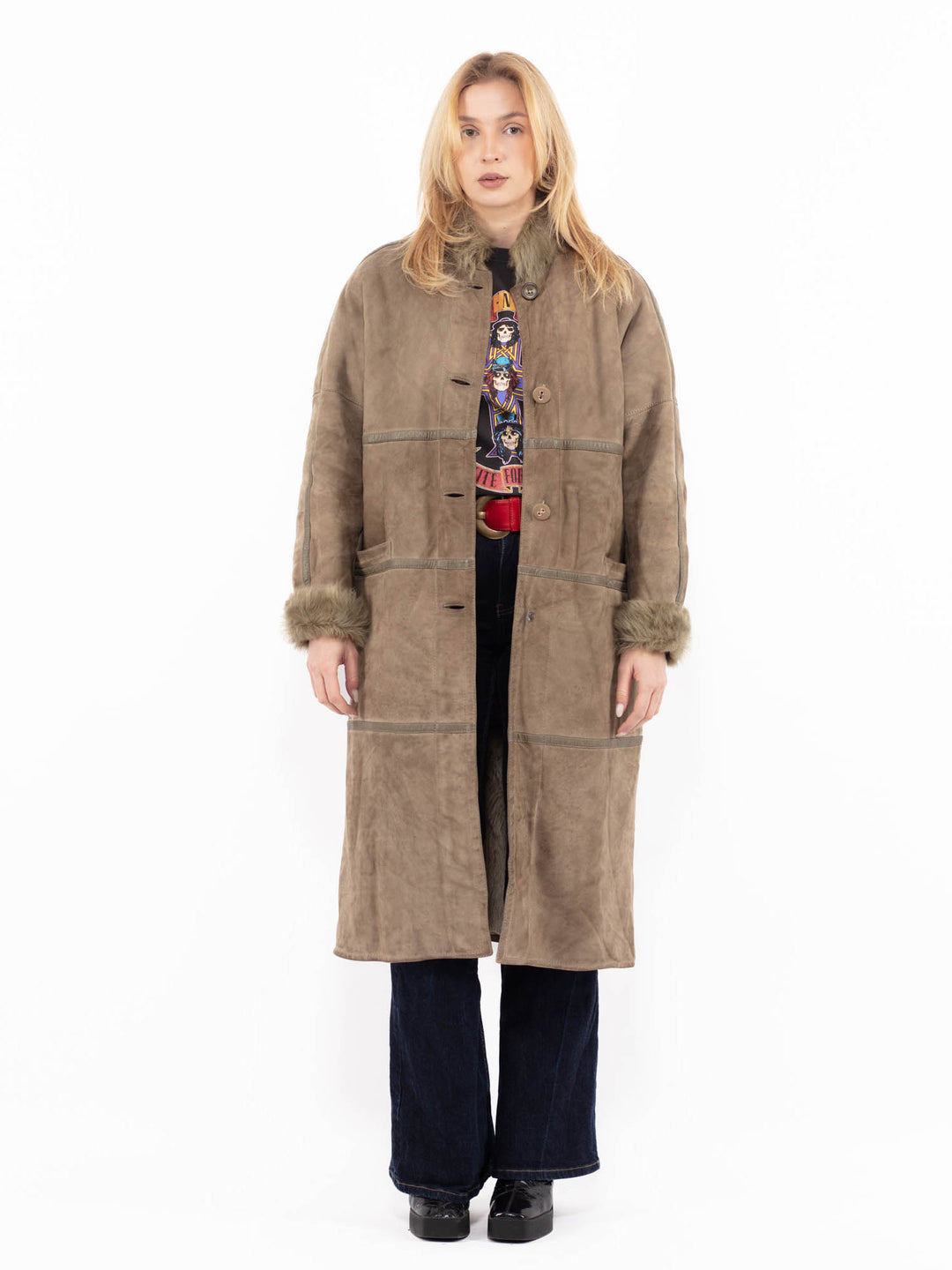 Vintage 80's Women Sheepskin Coat in Beige