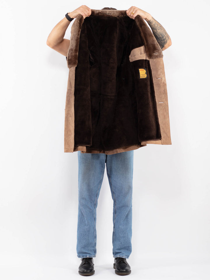 Vintage 70's Men Suede Sherpa Coat in Brown