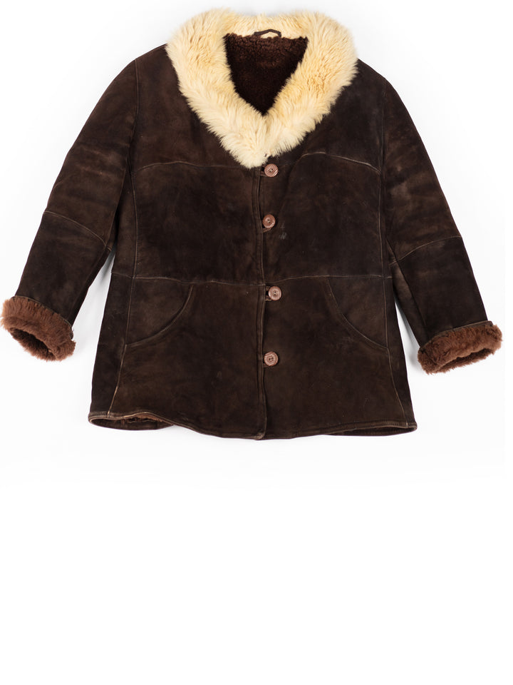 Vintage 70's Women Sheepskin Shearling Penny Lane Jacket in Brown