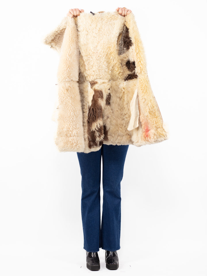 Vintage 70's Hooded Penny Lane Sheepskin Coat in Beige