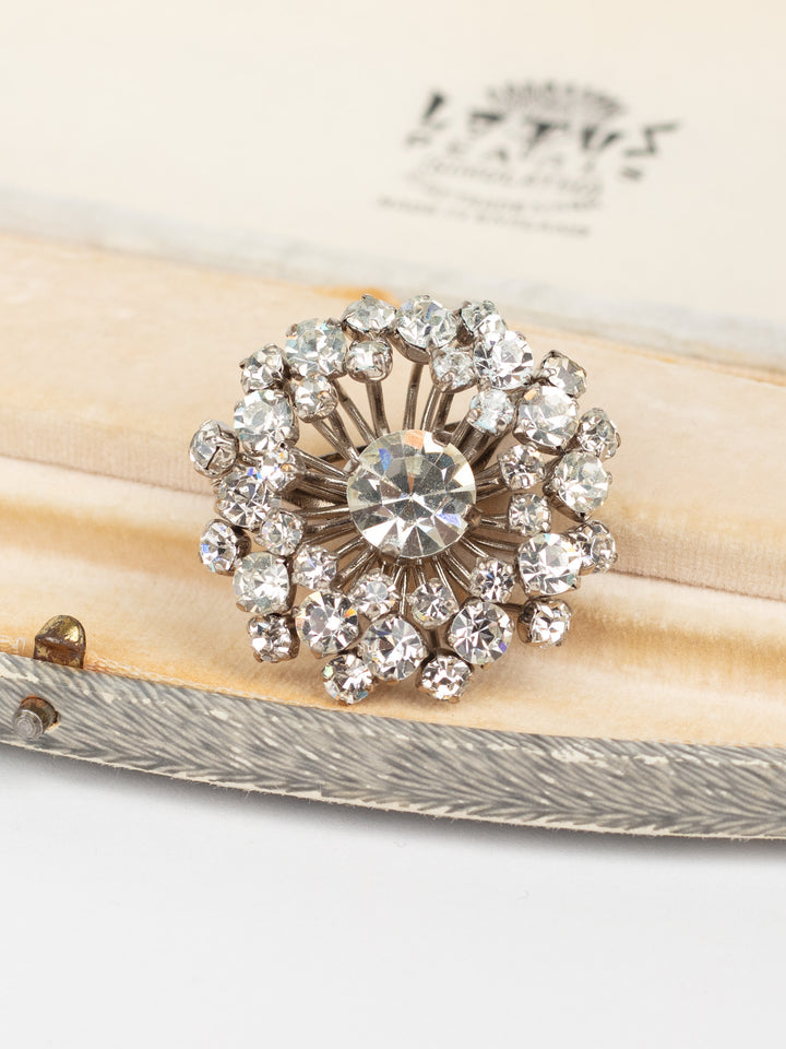 Vintage 50s Domed Starburst Brooch in Silver-Tone