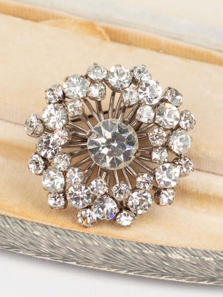 Vintage 50s Domed Starburst Brooch in Silver-Tone