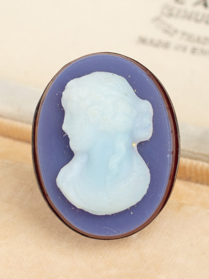 Antique Victorian Cameo Brooch with Blue Silhouette