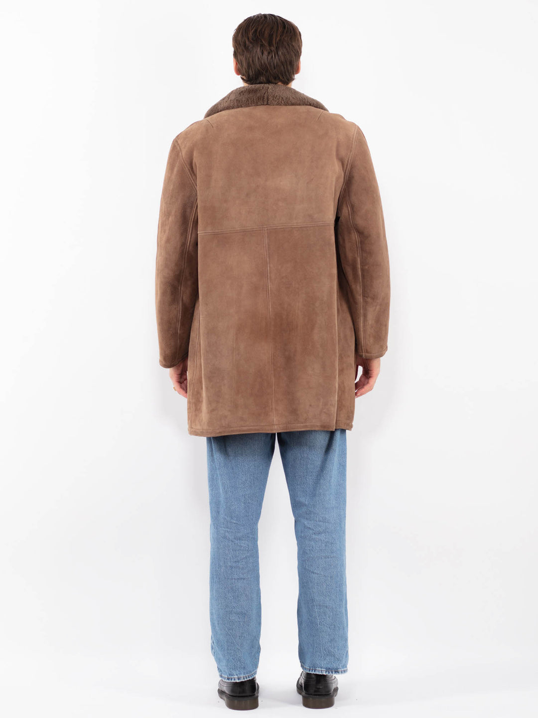 Vintage 70's Men Sheepskin Suede Coat in Brown
