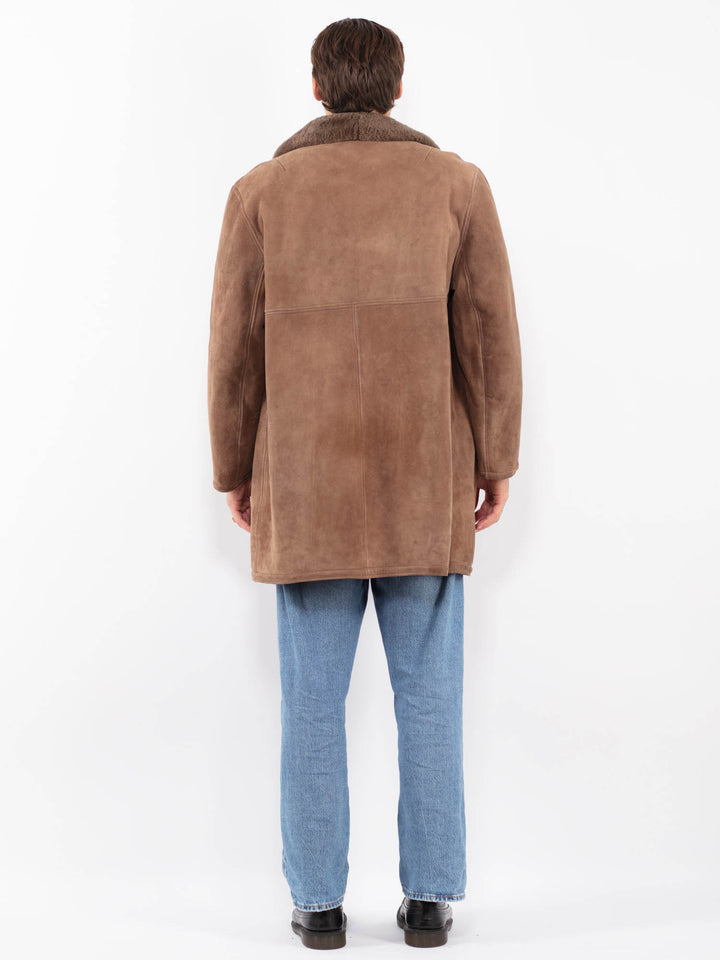 Vintage 70's Men Sheepskin Suede Coat in Brown