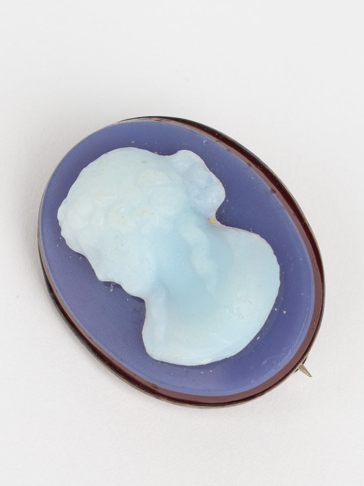 Antique Victorian Cameo Brooch with Blue Silhouette