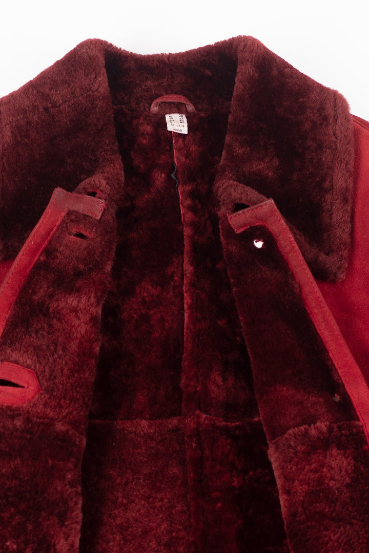 Vintage 80's Women Sheepskin Shearling Coat in Red