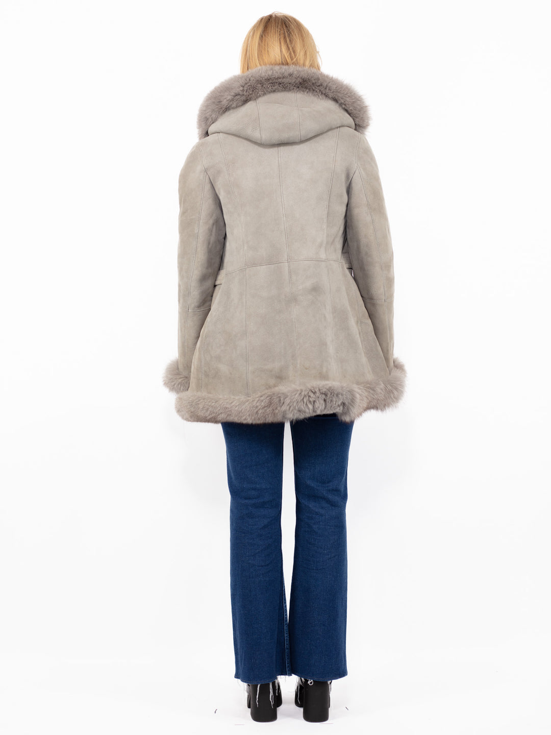 Vintage 90's Hooded Penny Lane Sheepskin Coat in Gray
