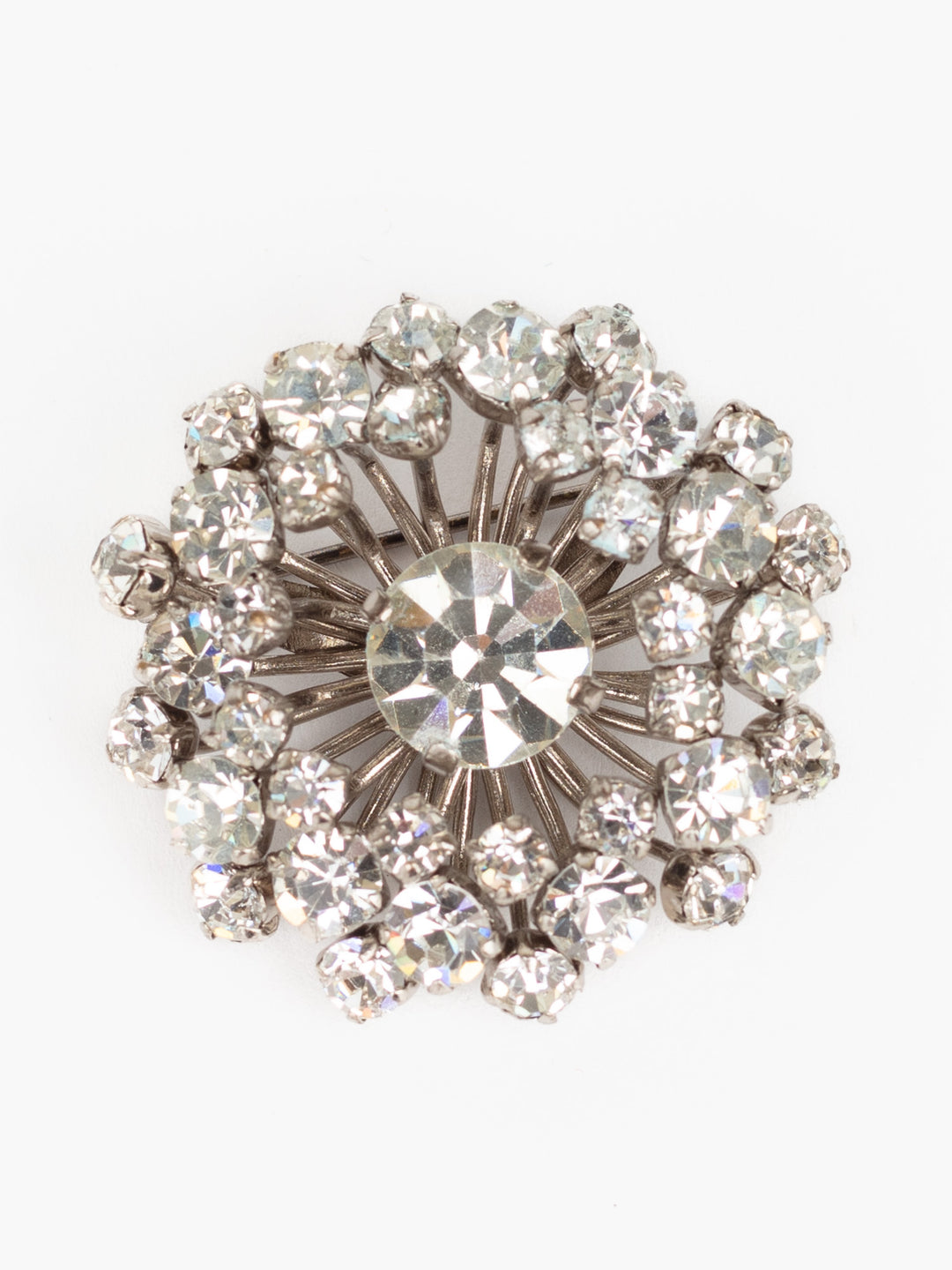 Vintage 50s Domed Starburst Brooch in Silver-Tone