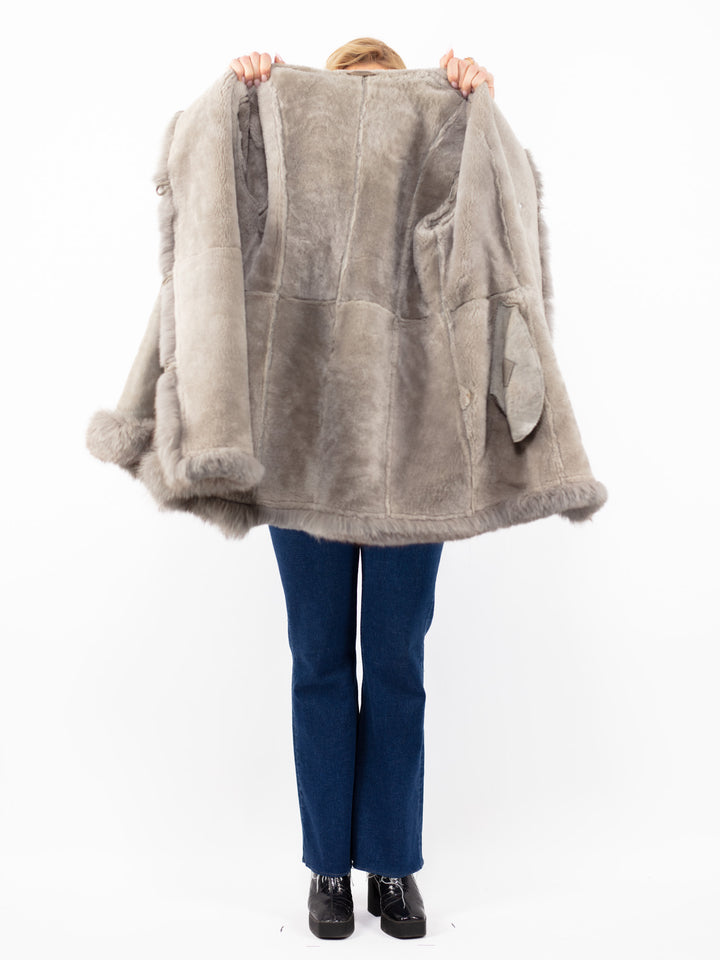 Vintage 90's Hooded Penny Lane Sheepskin Coat in Gray