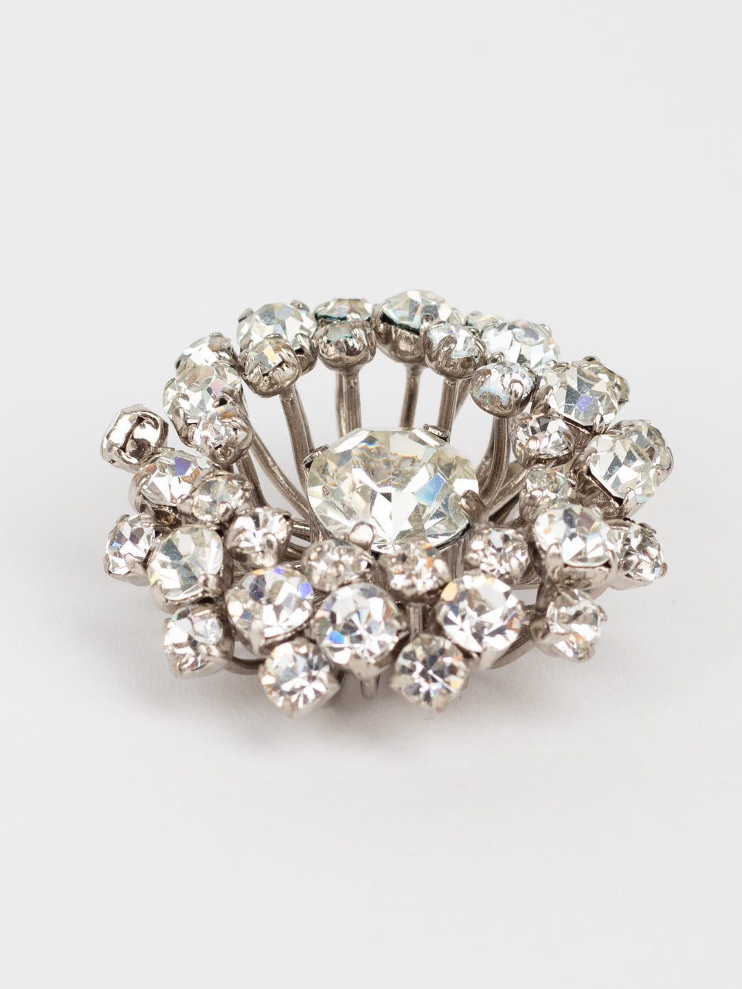 Vintage 50s Domed Starburst Brooch in Silver-Tone