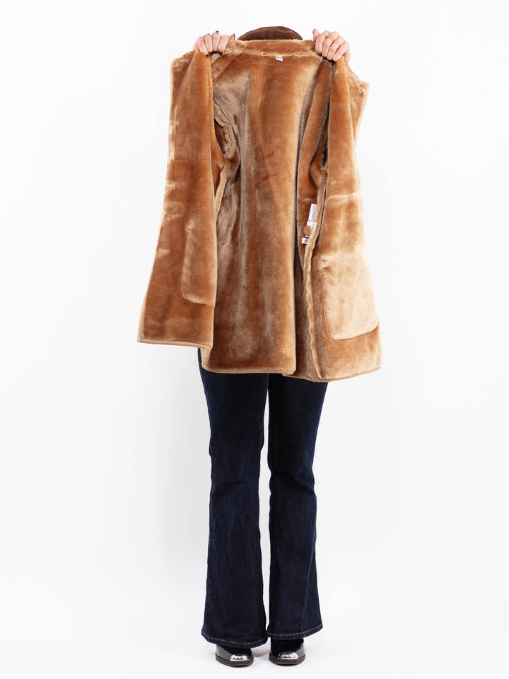 Vintage 00's Women Faux Sheepskin Coat in Beige