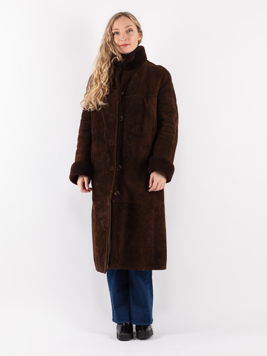 Vintage 70's Women Sheepskin Coat in Brown