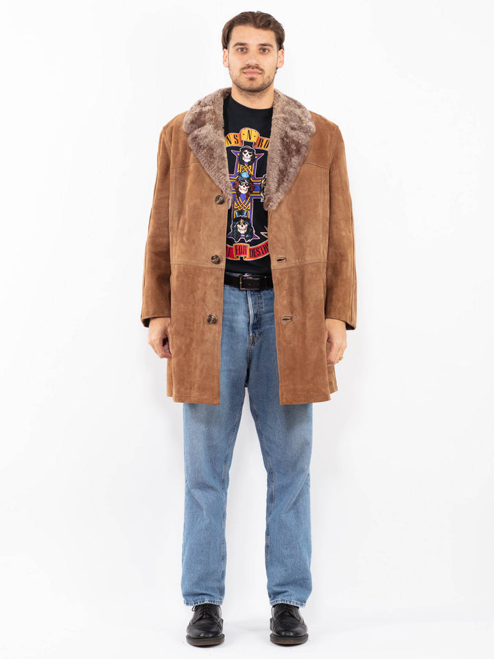 Vintage 70's Men Suede Sherpa Coat in Beige