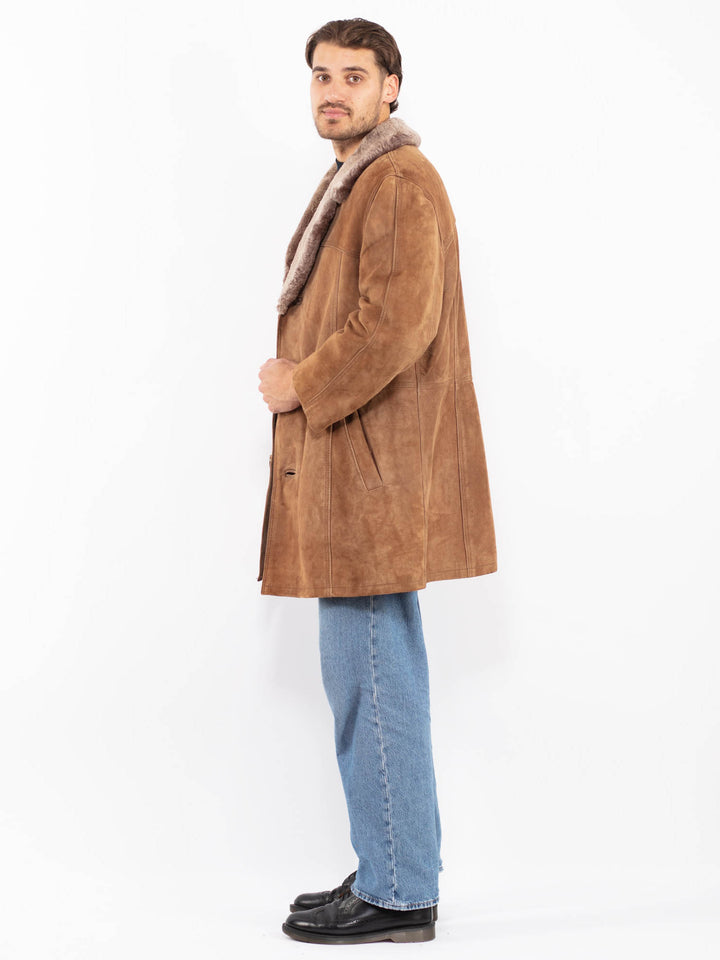 Vintage 70's Men Suede Sherpa Coat in Beige