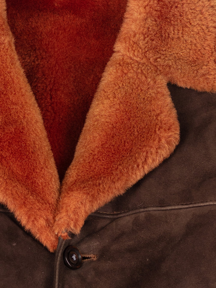 Vintage 70's Men Sheepskin Shearling Coat in Brown