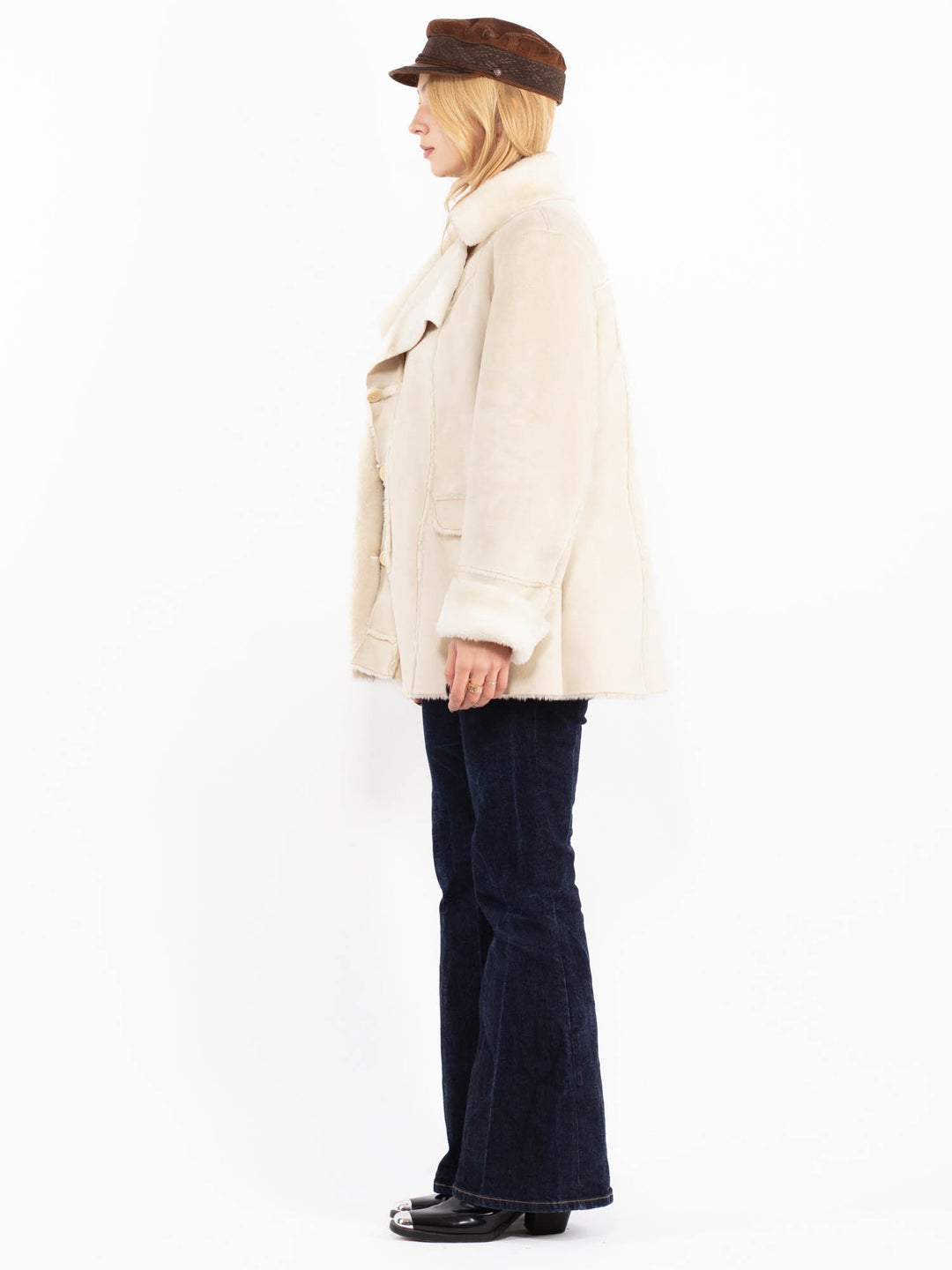Vintage 00's Women Faux Sheepskin Coat in White