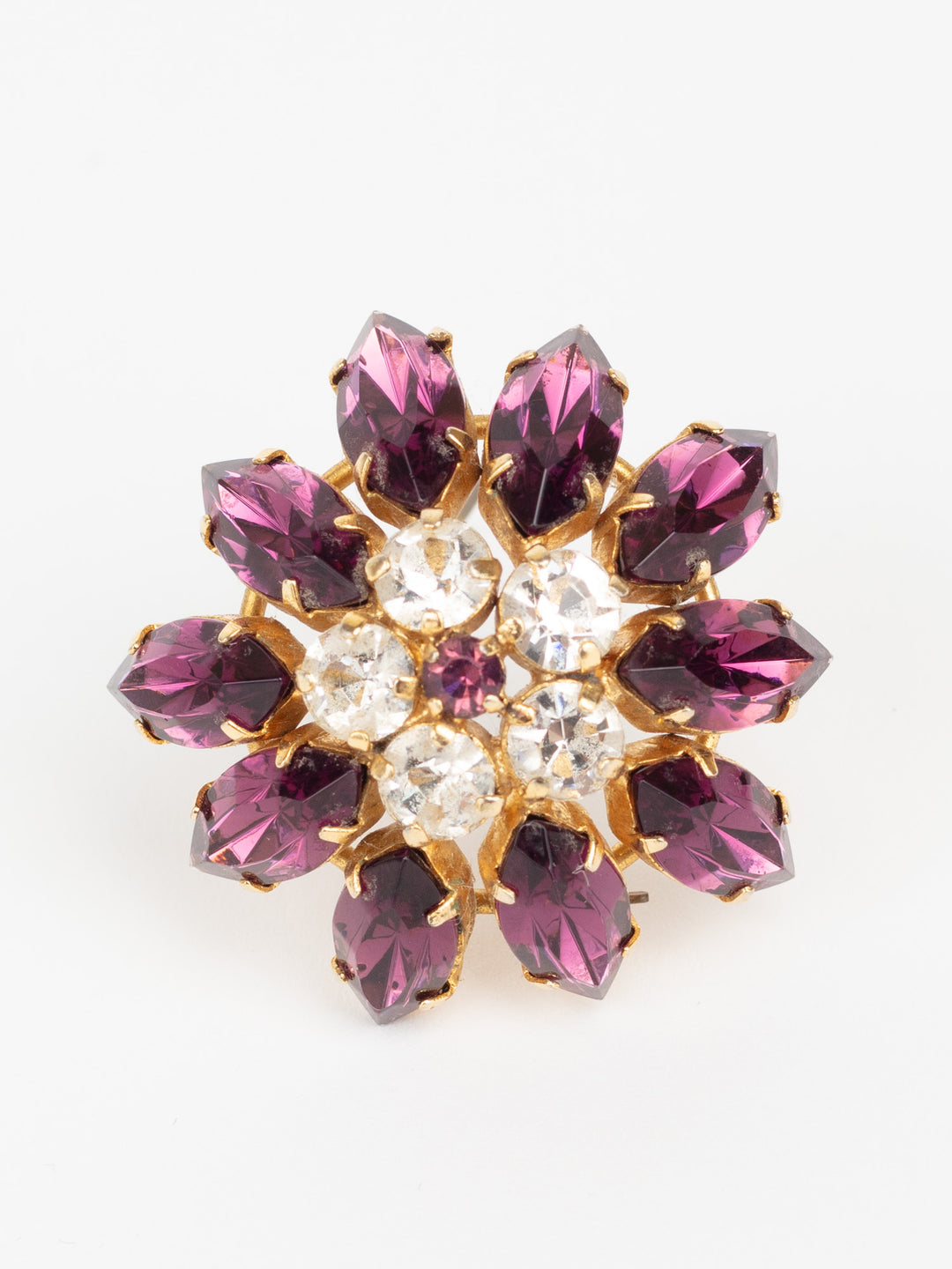 Vintage 60s Purple and Clear Rhinestone Starburst Brooch
