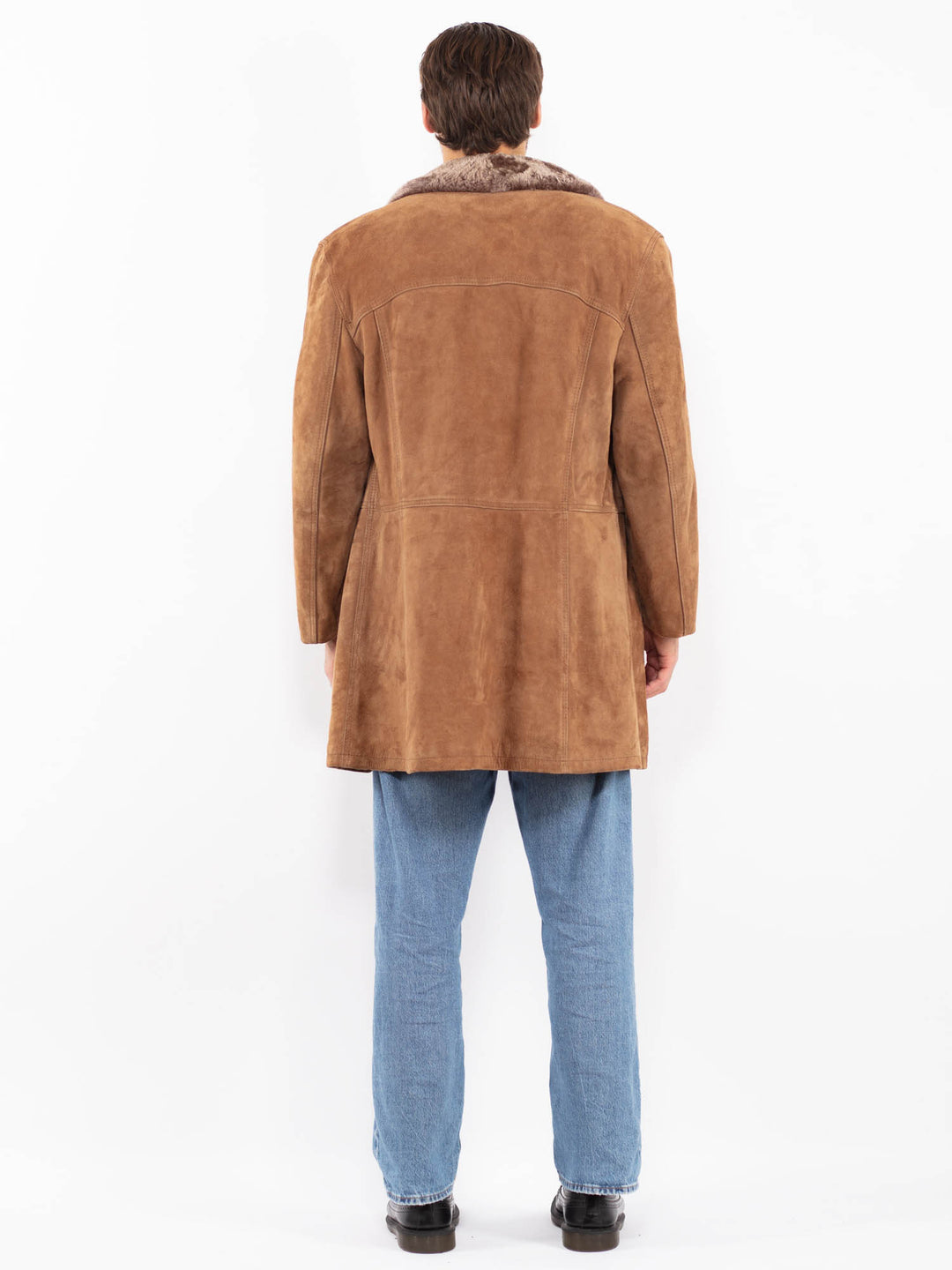 Vintage 70's Men Suede Sherpa Coat in Beige