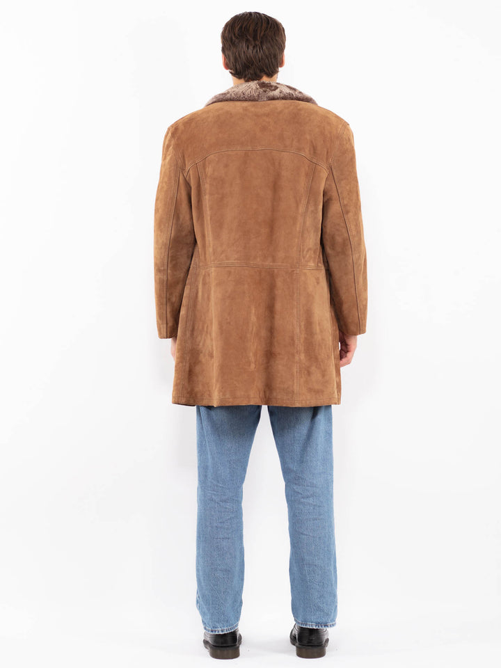 Vintage 70's Men Suede Sherpa Coat in Beige