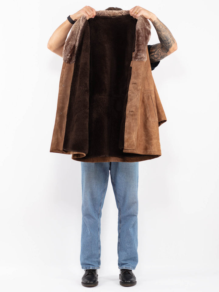 Vintage 70's Men Suede Sherpa Coat in Beige