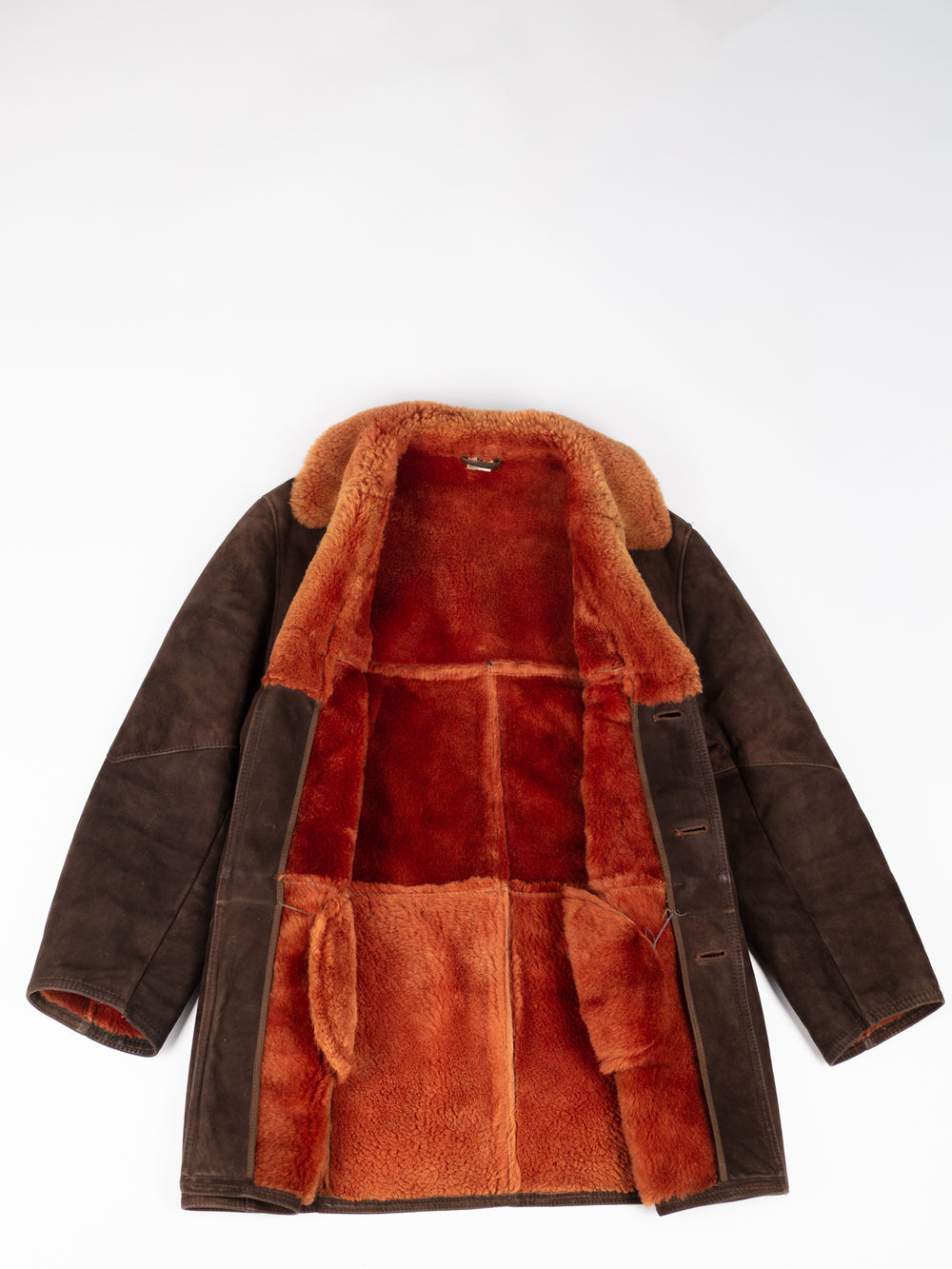 Vintage 70's Men Sheepskin Shearling Coat in Brown
