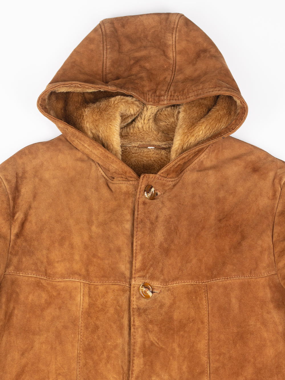 Vintage 80's Men Faux Sheepskin Coat in Brown