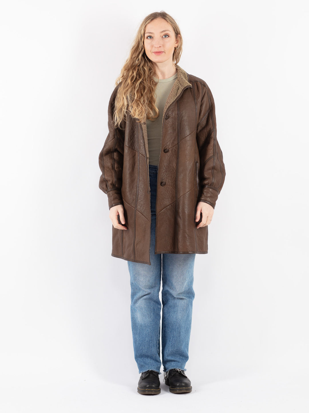 Vintage 80's Women Sheepskin Coat in Brown