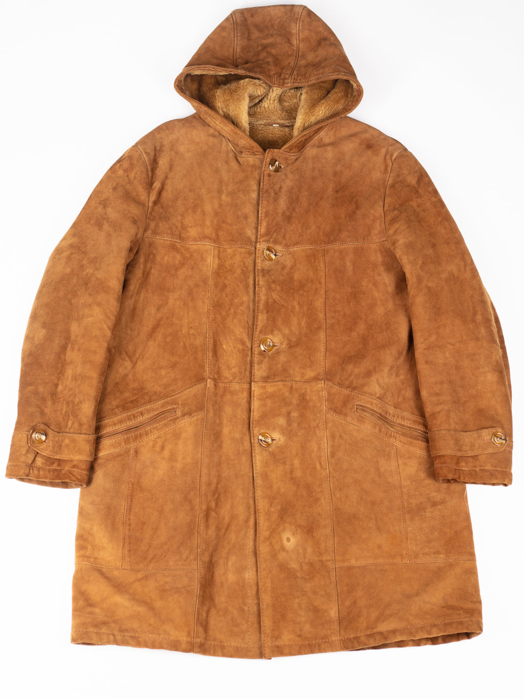 Vintage 80's Men Faux Sheepskin Coat in Brown