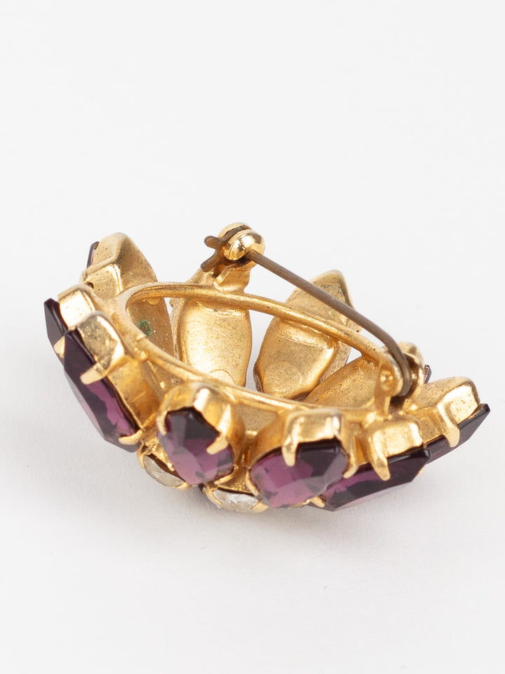 Vintage 60s Purple and Clear Rhinestone Starburst Brooch