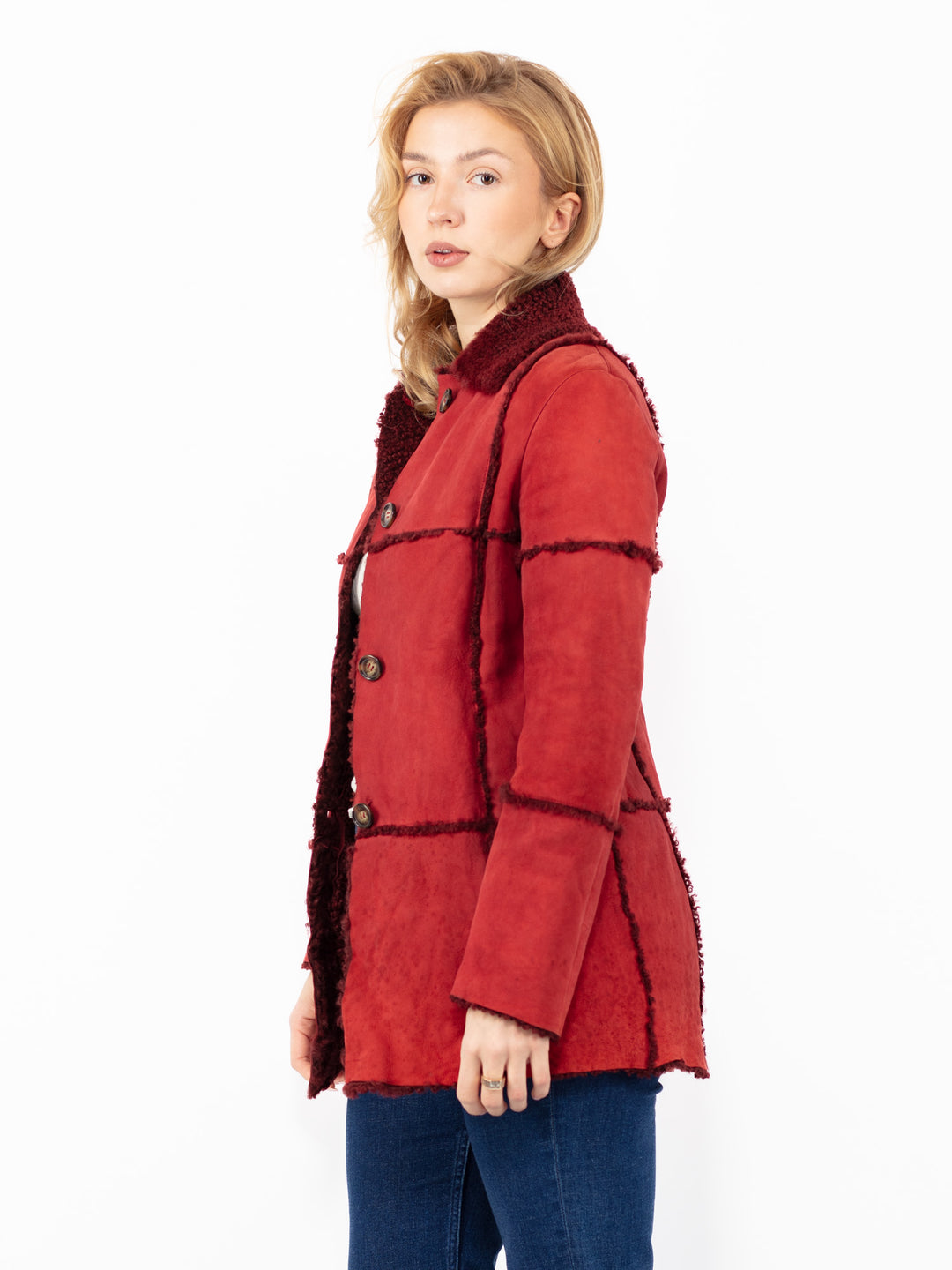 Vintage 90's Women Sheepskin Jacket in Red