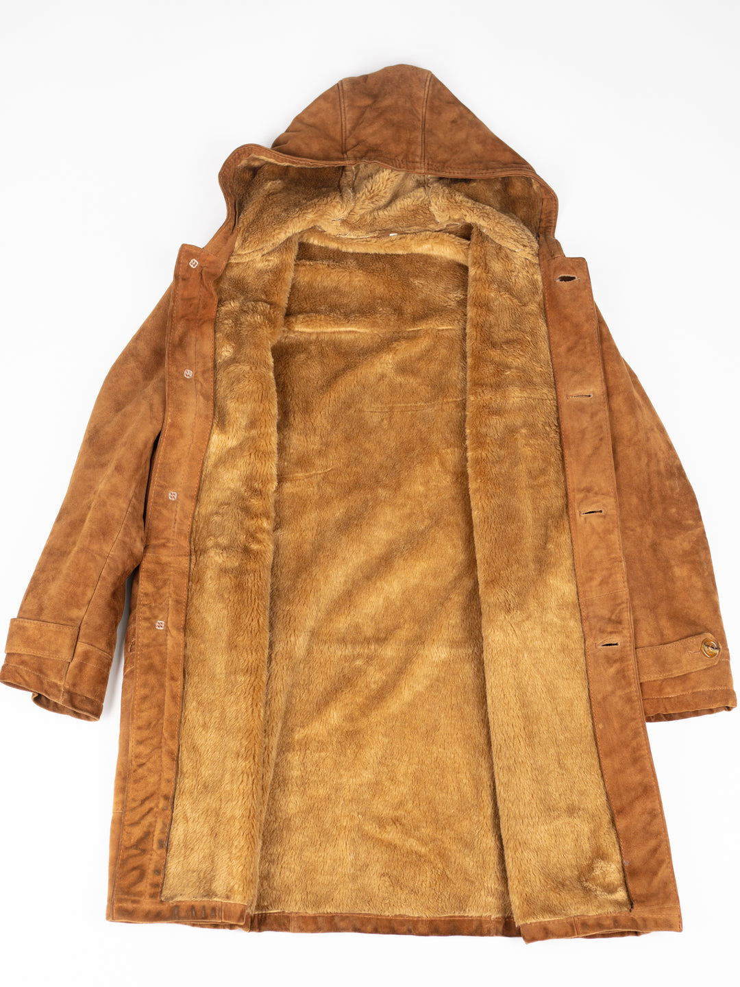 Vintage 80's Men Faux Sheepskin Coat in Brown