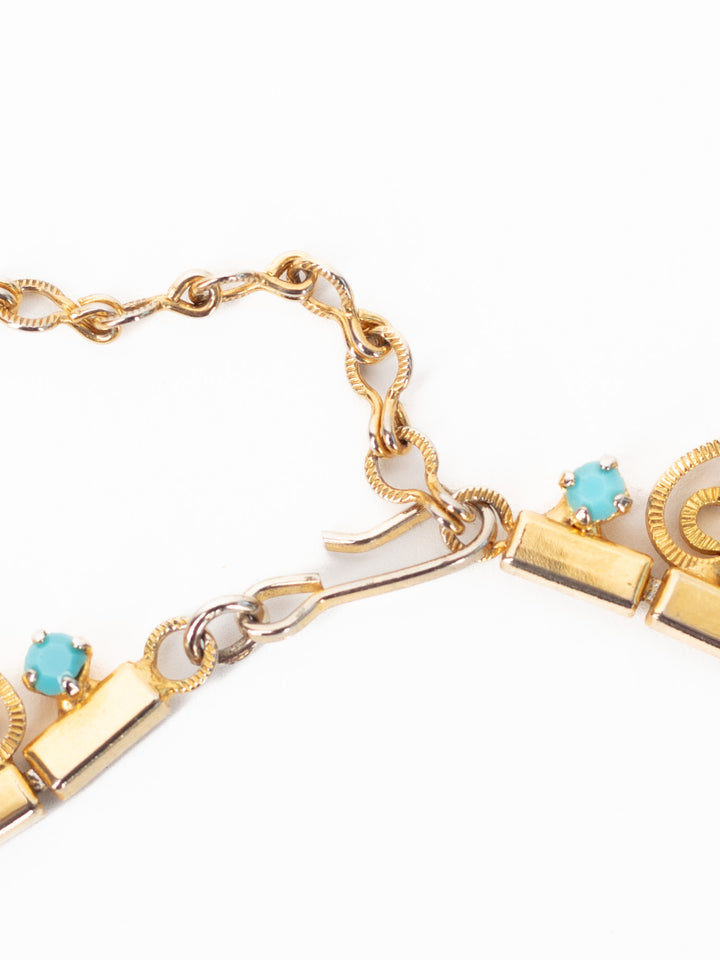 Vintage 60's Gold-Tone Heart Necklace with Blue Glass Cabochons